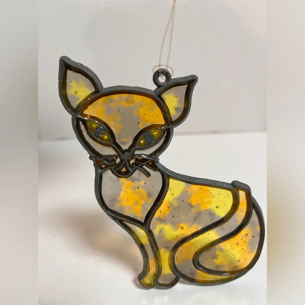 Stain Glass Style Siamese‎ Cat Kitten Sun Catcher Ornament Plastic Metal Gold